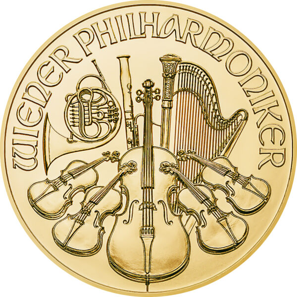 Moneda de Oro Filarmónica Viena, 1/4 Oz de Oro, Varios Años 7.77 gramos
