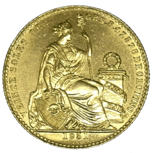 Moneda oro 20 Soles  Republica del Peru