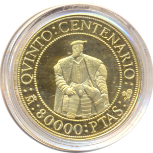 Moneda 80.000 pesetas Quinto centenario Seguna Serie Carlos I