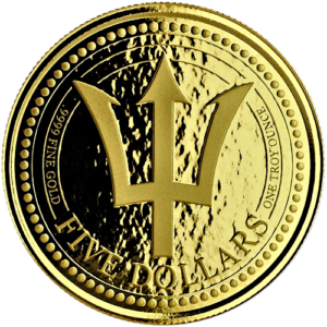 Moneda  1 Onza oro 31.10 Gramos Barbados 2018 Tridente