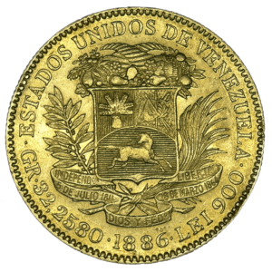 Moneda Oro Simon Bolivar AÑO 1886 Venezuela
