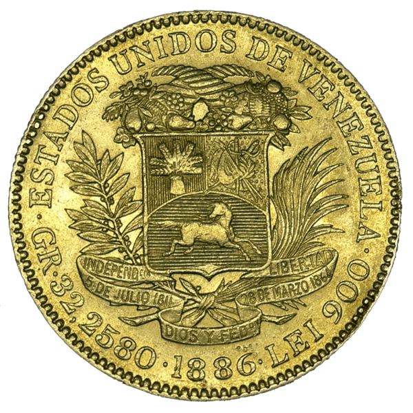 Moneda Oro Simon Bolivar AÑO 1886 Venezuela