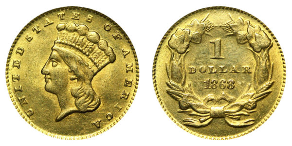 Moneda oro 1 Dolar Usa 1868