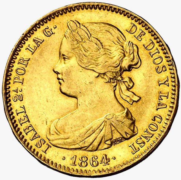 Moneda Oro 100 Reales Isabel II. Año 1864 ESPAÑA