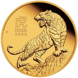 Moneda 1 Onza de oro TIGRE / 31.10 Gramos / 100 dólares año lunar del TIGRE 2022 AUSTRALIA