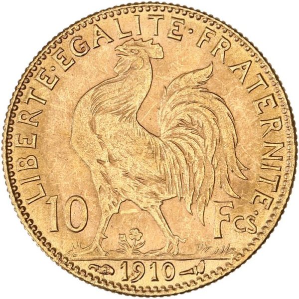 10 Francos. Francia 3.23 Grs Oro Gallo Rep Marianne