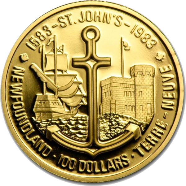 Moneda 17 gramos oro 100 Dolares 400 aniversario St. Jhon´s Terranova