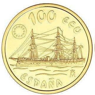 Moneda oro 34.55 g 100 Ecus Casto Mendez Nuñez 1996 España