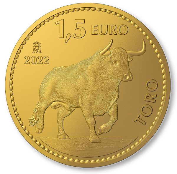 Moneda 1 Onza 31.10 Gramos oro TORO - 1,5 Euros - Año 2022 España.