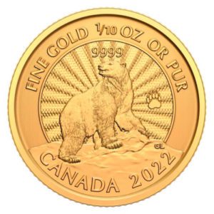 Moneda 1/10 Onza 3,111 Gramos oro Oso Polar Canada Año 2022