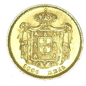 Moneda Oro 1000 REIS 1.78 gramos oro MARIA II 1851 BRASIL