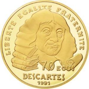 Moneda oro 500 Francos / 70 Ecus Descartes Año 1991 Francia
