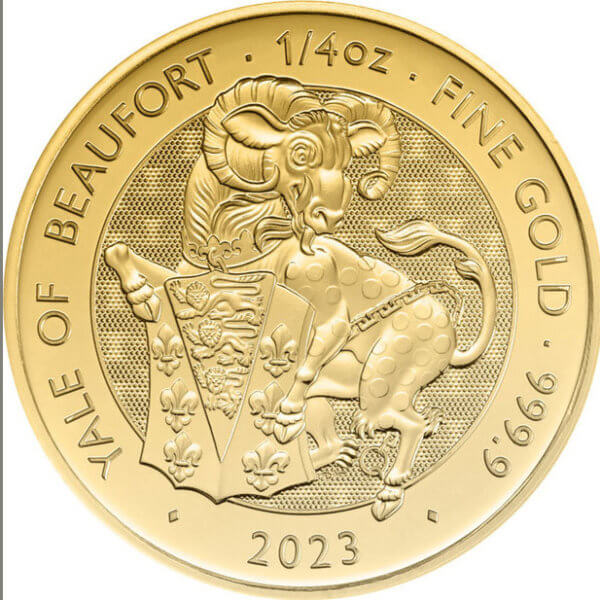 Moneda 1/4 Onza Oro 31.10 gramos 100 Libras Gran bretaña 2023 Series Queen’s Beasts YALE OF BEAUFORT INGLATERRA (copia)