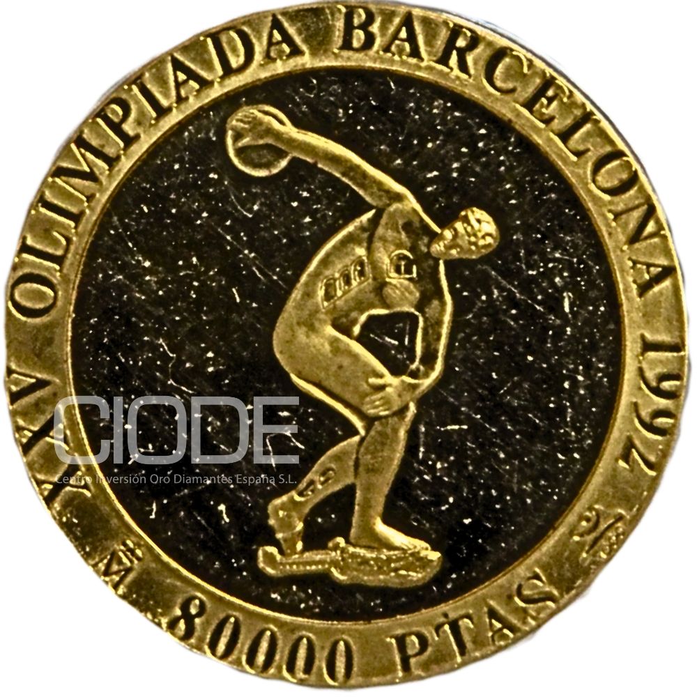 Moneda de oro 27gr 80.000 pesetas LEI 999 España 1990 "Olimpiadas de Barcelona 1992"