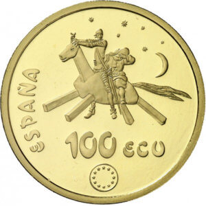 Moneda oro 34.55 g 100 Ecus Marina Española Miguel de Cervantes 1994 España
