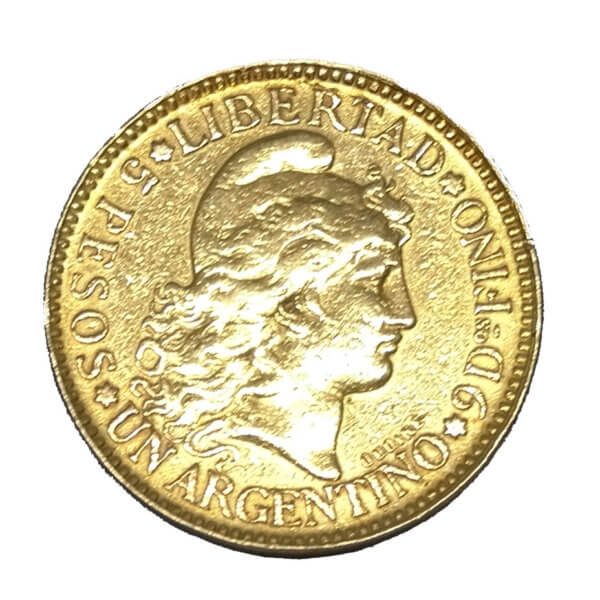 Moneda oro ( Argentino ) 5 pesos República Argentina 1896