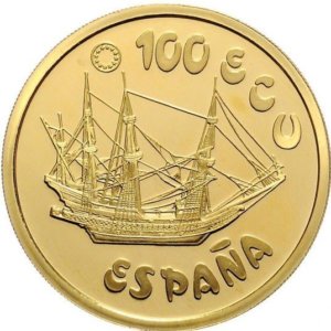 Moneda oro 34.55 g 100 Ecus Marina Española Don Alvaro de Bazan 1995 España