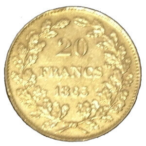 20 Francos Leopoldo I. Belgica 1865