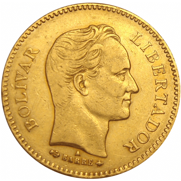 Moneda 8.0645 gramos Oro 25 Bolívares Venezolanos Año 1875