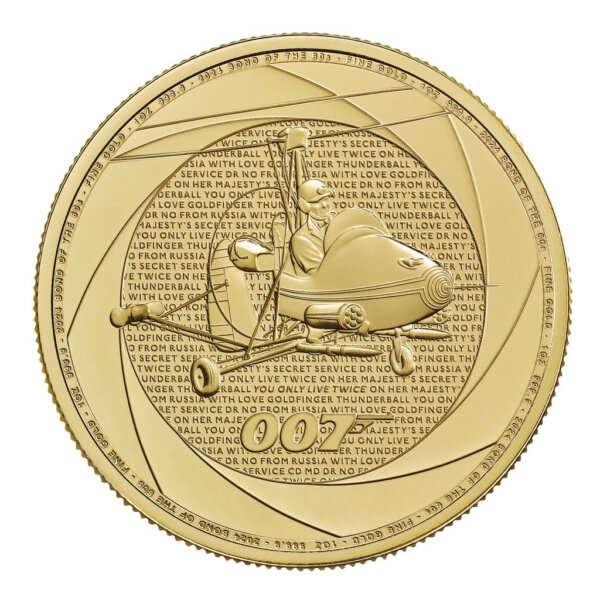 Moneda de Oro JAMES BOND 007 1 Oz - 31.1 gramos 100 Libras de Gran Bretaña