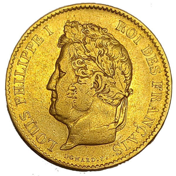 Moneda de 12.9 g Oro 40 Francos Louis Philippe I . Año 1834