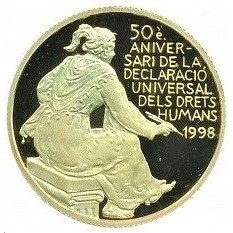Moneda Oro 7.77 gr 25 Diners ANDORRA 50º Aniversario Derechos Humanos