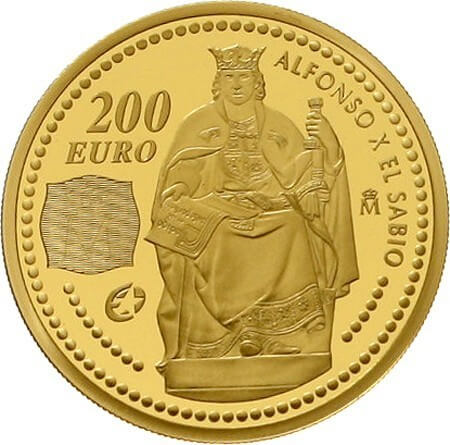 Moneda de 13,50gr Oro 200 EUROS Alfonso X "El sabio"