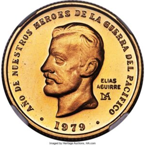 Moneda de Oro 50.000 Soles República del Peru Elias aguirre