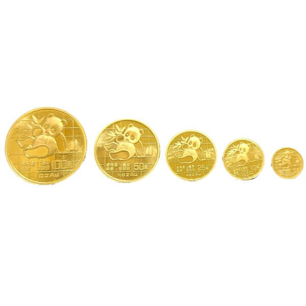 Coleccion 5 monedas Oro Panda China 1989 / 59.1 gramos
