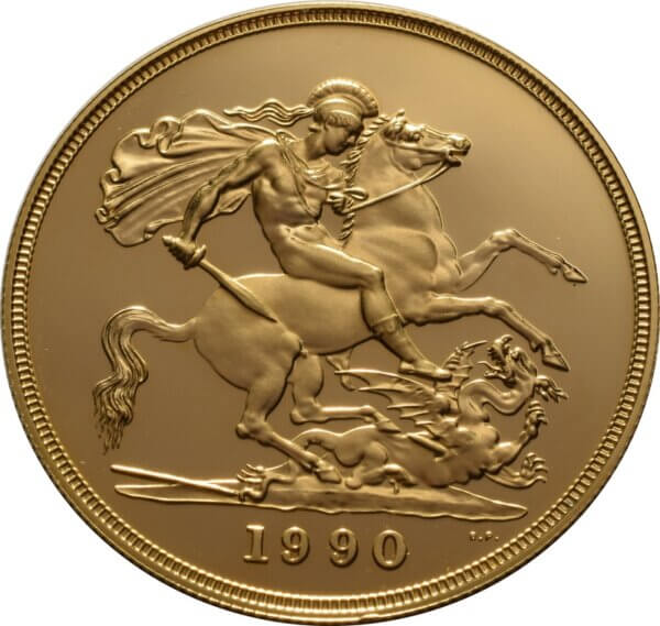 Moneda de Oro 5 Libras ( Quíntuple Soberano ) 39.94 gramos Año 1990