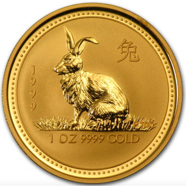 Moneda 1 Onza de oro 31.1 Gramos 100 dólares año lunar del CONEJO 1999 AUSTRALIA