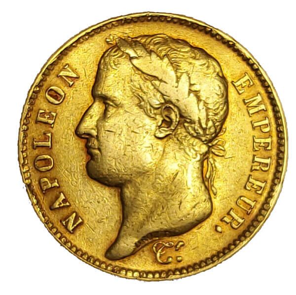 Moneda de 12.9 g Oro 40 Francos NAPOLEON . Año 1812