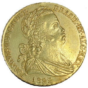 Moneda Oro 6.400 REIS 14.34 gramos oro 1822 BRASIL
