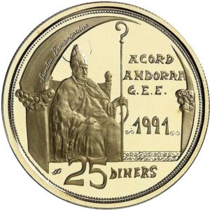 Moneda Oro 7.77 gr 25 Diners ANDORRA 1991