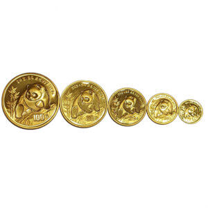Coleccion 5 monedas Oro Panda China 1990 / 59.1 gramos