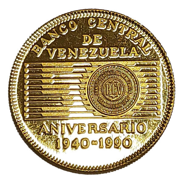 Moneda 50 Bolivares 15.55 gramos OroAniversario 1940 1990 Venezuela