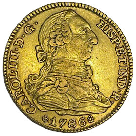 Moneda Oro 6.7 gramos 2 Escudos Carlos III Año 1786 / 2