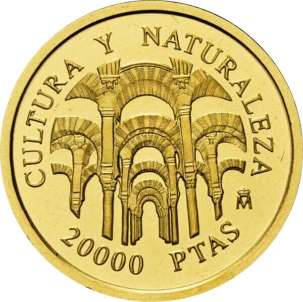 Moneda de Oro 20.000 PESETAS 2 ESCUDOS Mezquita de Cordoba 6.75 g JUAN CARLOS I Año 1996
