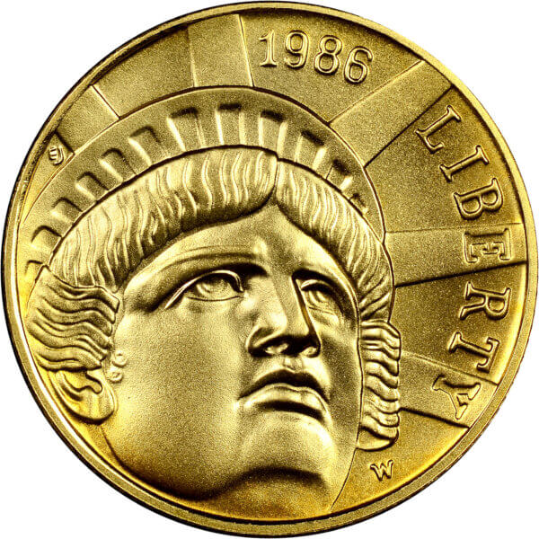 Moneda Águila Liberty ESTATUA DE LA LIBERTAD Oro USA. 5 Dólares 8.359 gramos Varios años.