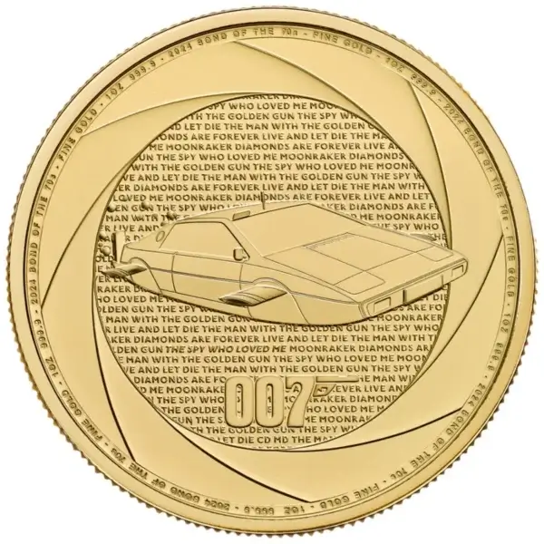 Moneda de Oro JAMES BOND 007 1 Oz - 31.1 gramos 100 Libras de Gran Bretaña