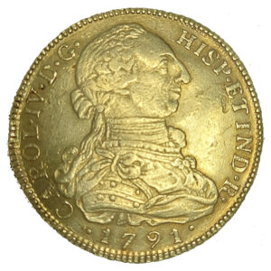 Moneda oro 8 Escudos 27 gramo CARLOS IIII Año 1791 NUEVO REINO