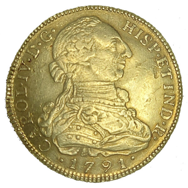 Moneda oro 8 Escudos 27 gramo CARLOS IIII Año 1791 NUEVO REINO