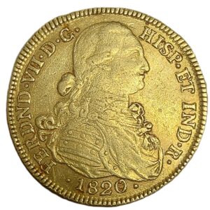 Moneda oro 8 Escudos 27 gramo FERNANDO VII Año 1820 NUEVO REINO