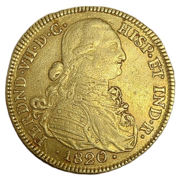 Moneda oro 8 Escudos 27 gramo FERNANDO VII Año 1820 NUEVO REINO