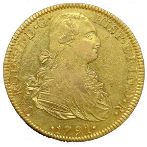 Moneda oro 8 Escudos 27 gramo CARLOS IIII Año 1791 MEXICO