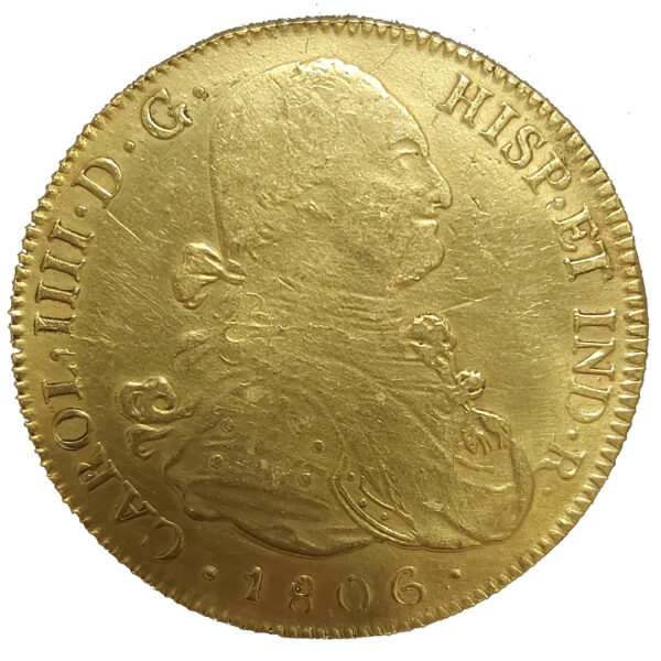 Moneda oro 8 Escudos 27 gramo CARLOS IIII Año 1806 POTOSI