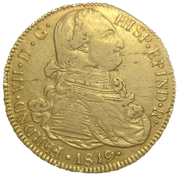 Moneda oro 8 Escudos 27 gramo FERNANDO VII Año 1819 POTOSI
