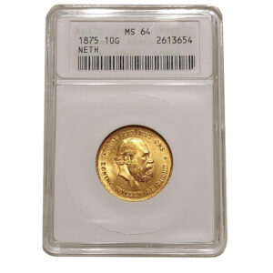 Moneda de oro 10 Gulden Holanda Guillermo 1875 CERTIFICADO ANACS