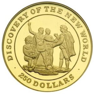Moneda Oro 250 Dolares 1992 ISLAS BAHAMAS DESCUBRIMIENTO DEL NUEVO MUNDO