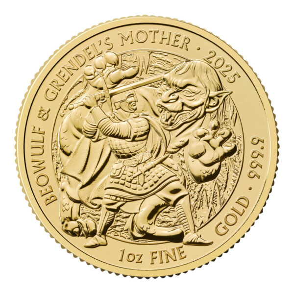 Moneda 1 Onza Oro 31.10 gramos 100 Libras Gran bretaña 2025 Beowulf & Grendel´s Mother